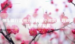 恒丰银行滨州分行聚焦小微融资 政银企携手共促发展
